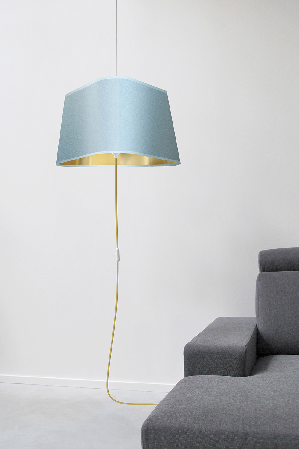 Nomadic pendant lamp XL Nuage Light blue satin and gold Made in France