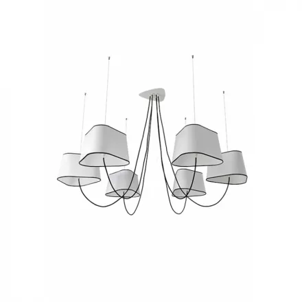 Chandelier 6 Moyen Nuage - White diffusing black border - Designheure