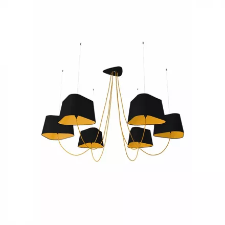 Chandelier 6 Moyen Nuage - Black lacquered and Yellow - Designheure
