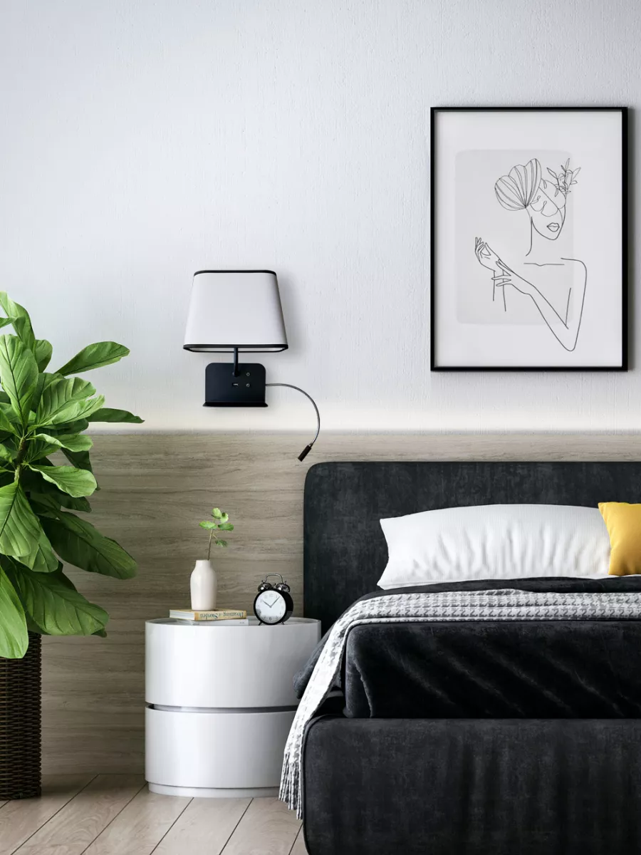 Fixed wall lamp USB Right LED Escale - White / Black - Designheure