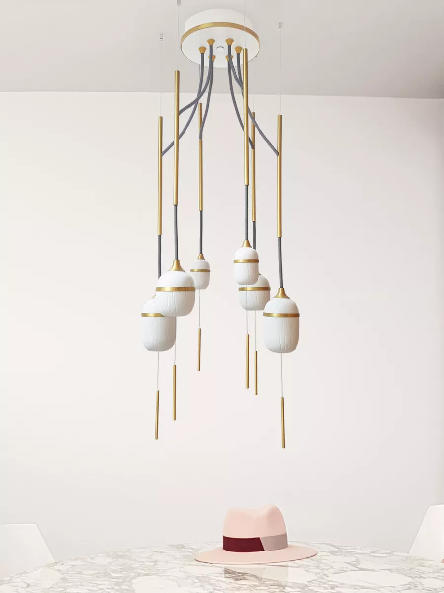 Chandelier 6 Fleur de Kaolin - dark grey cords - Designheure