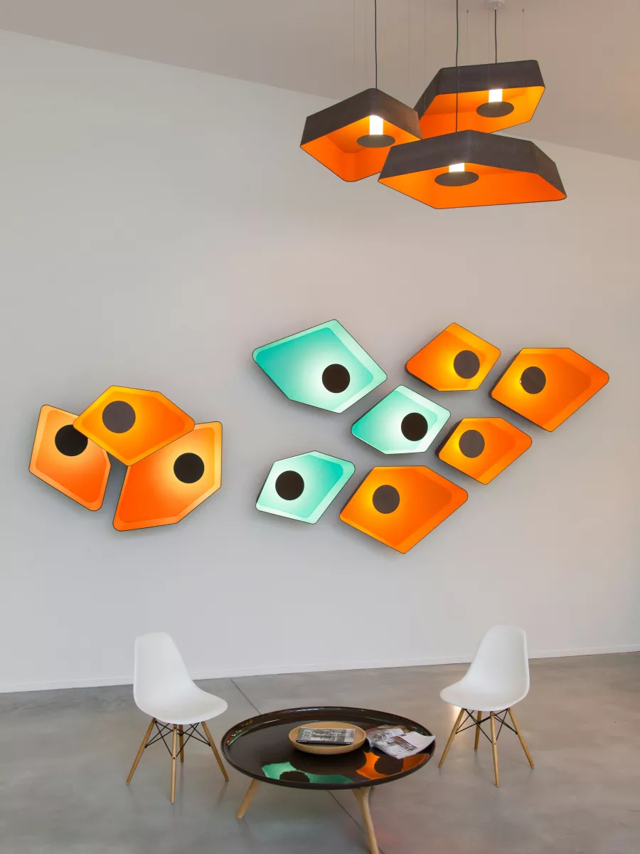 Suspension Trio Grand Nénuphar LED - Turquoise / Orange - Designheure