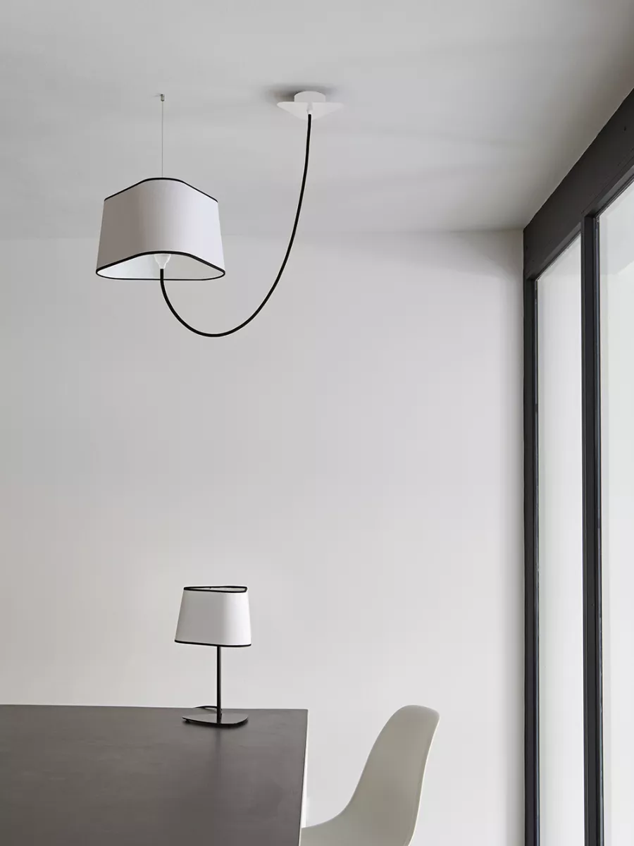 Decentered pendant light Moyen Nuage - White black borders - Designheure