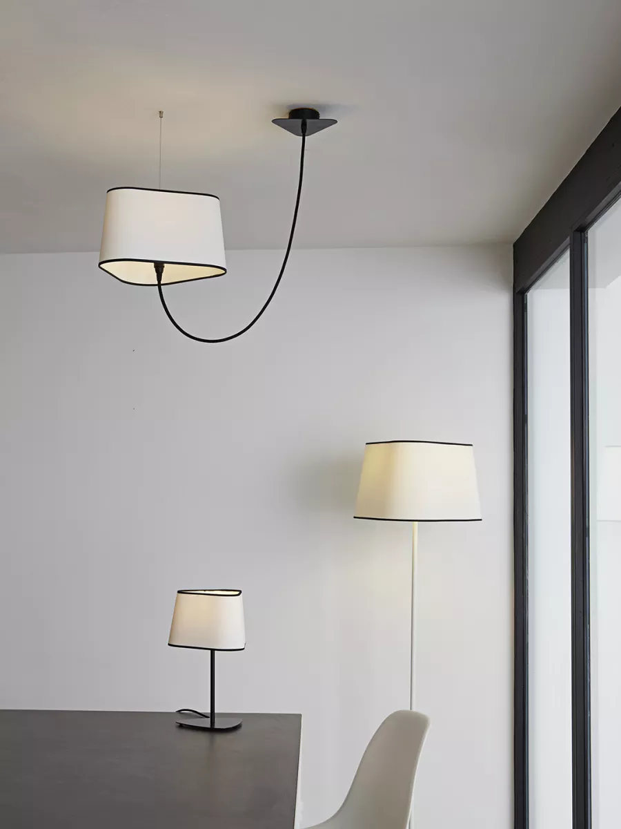 Decentered pendant light Moyen Nuage - White black borders - Designheure