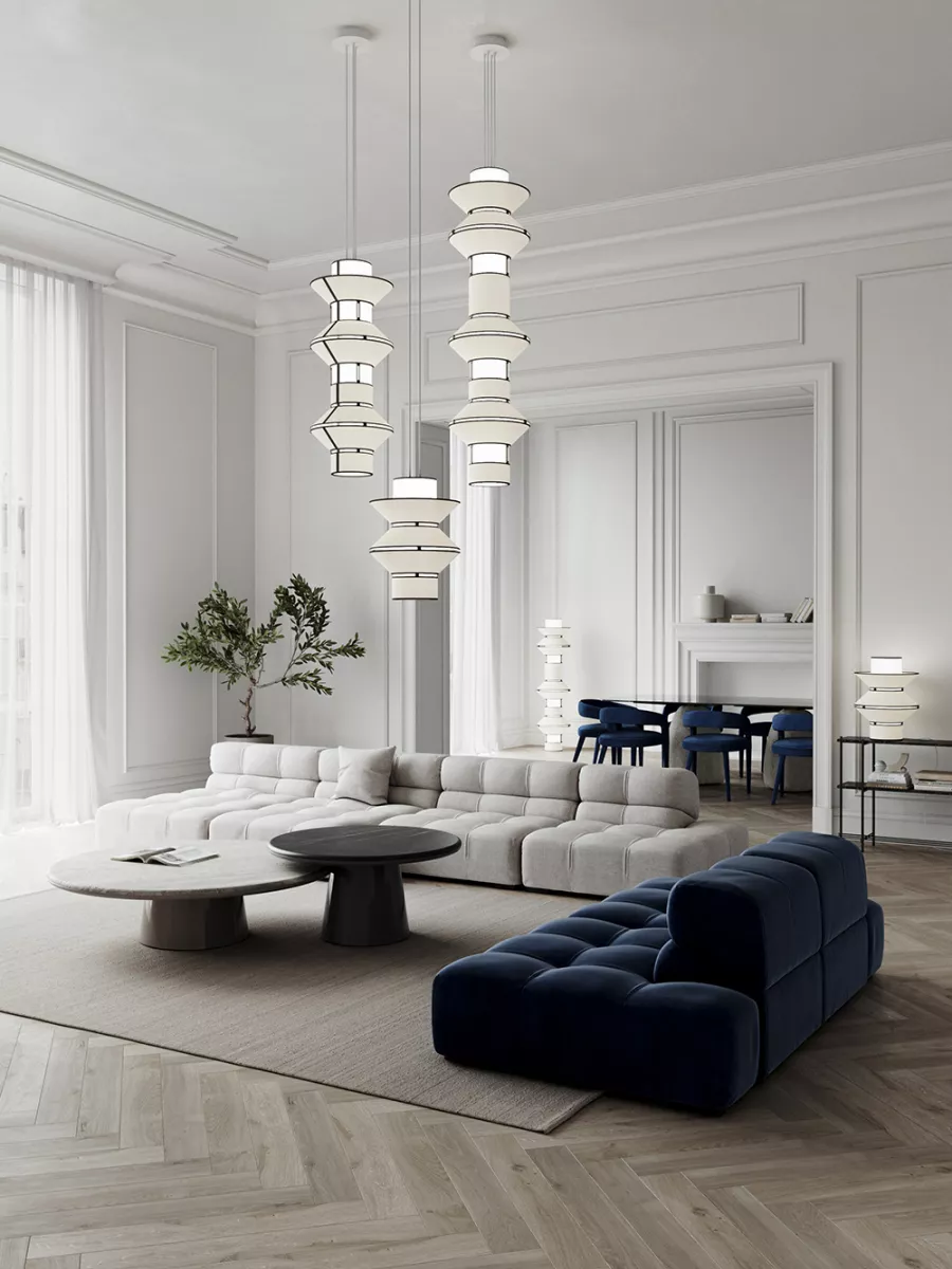 Pendant light Grand Tower - White with Black borders - Designheure