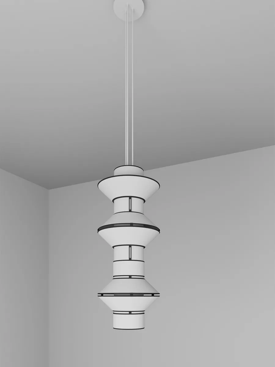 Pendant light Moyen Tower - White with Black borders - Designheure