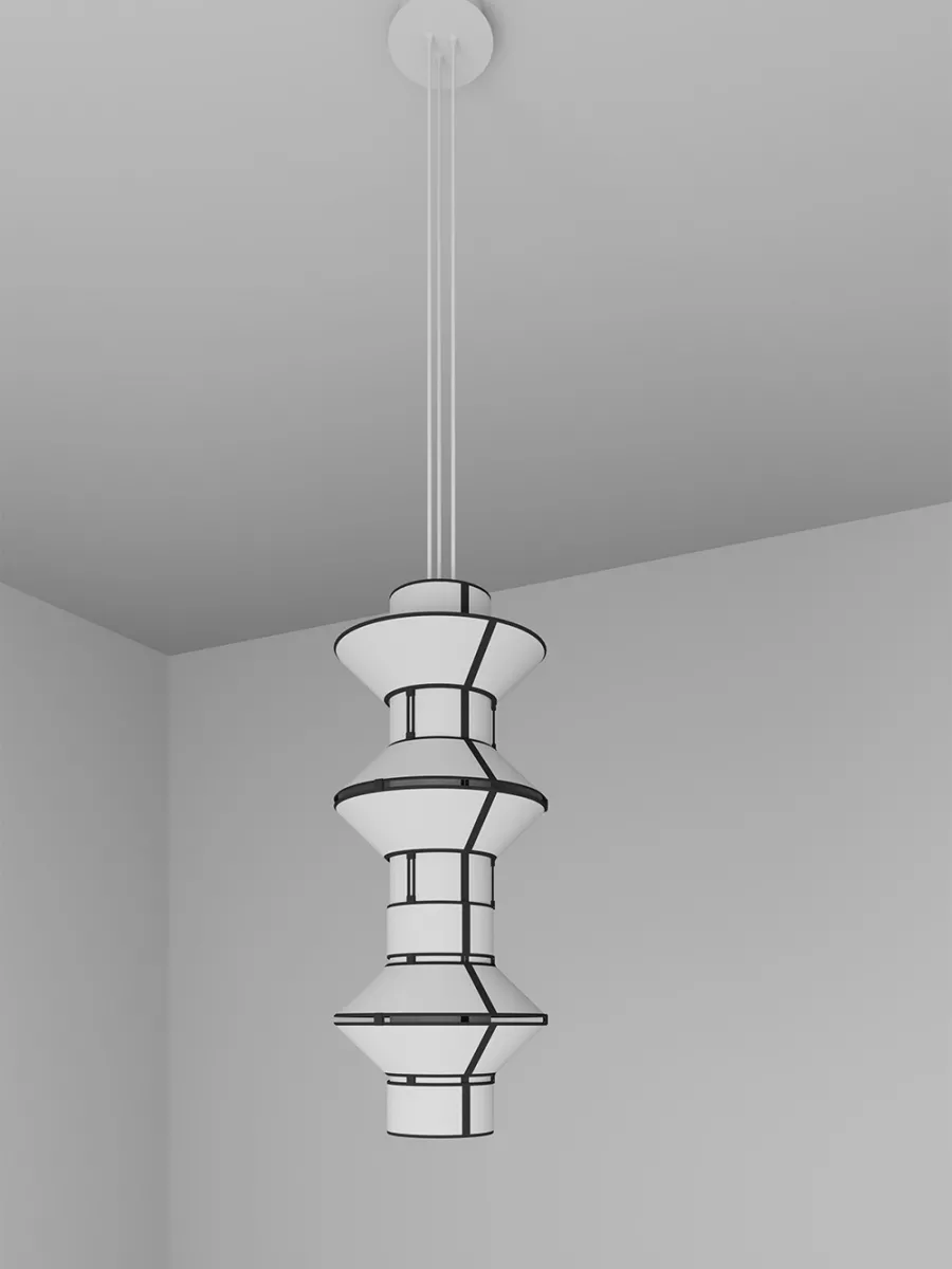 Suspension Moyen Tower - Blanc bordure Noire - Designheure