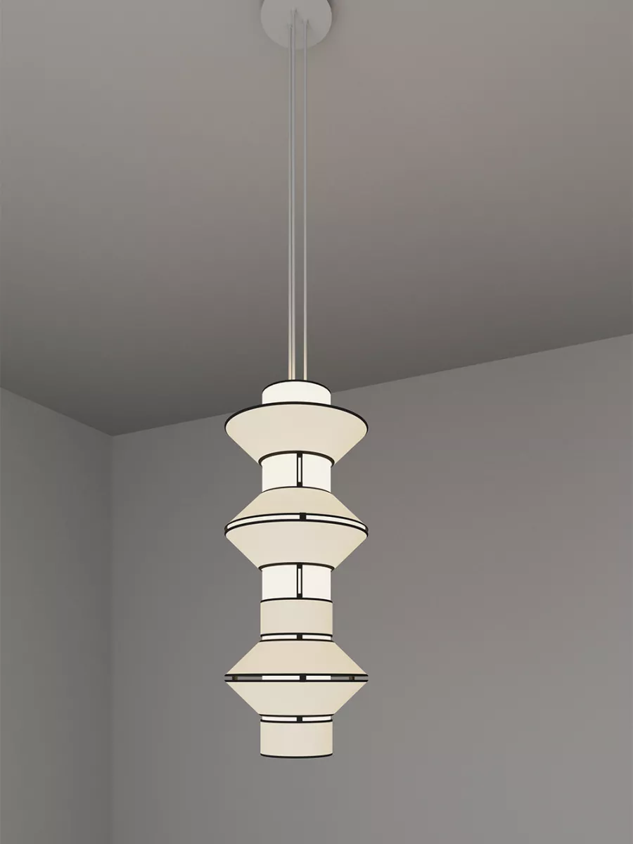 Pendant light Moyen Tower - White with Black borders - Designheure