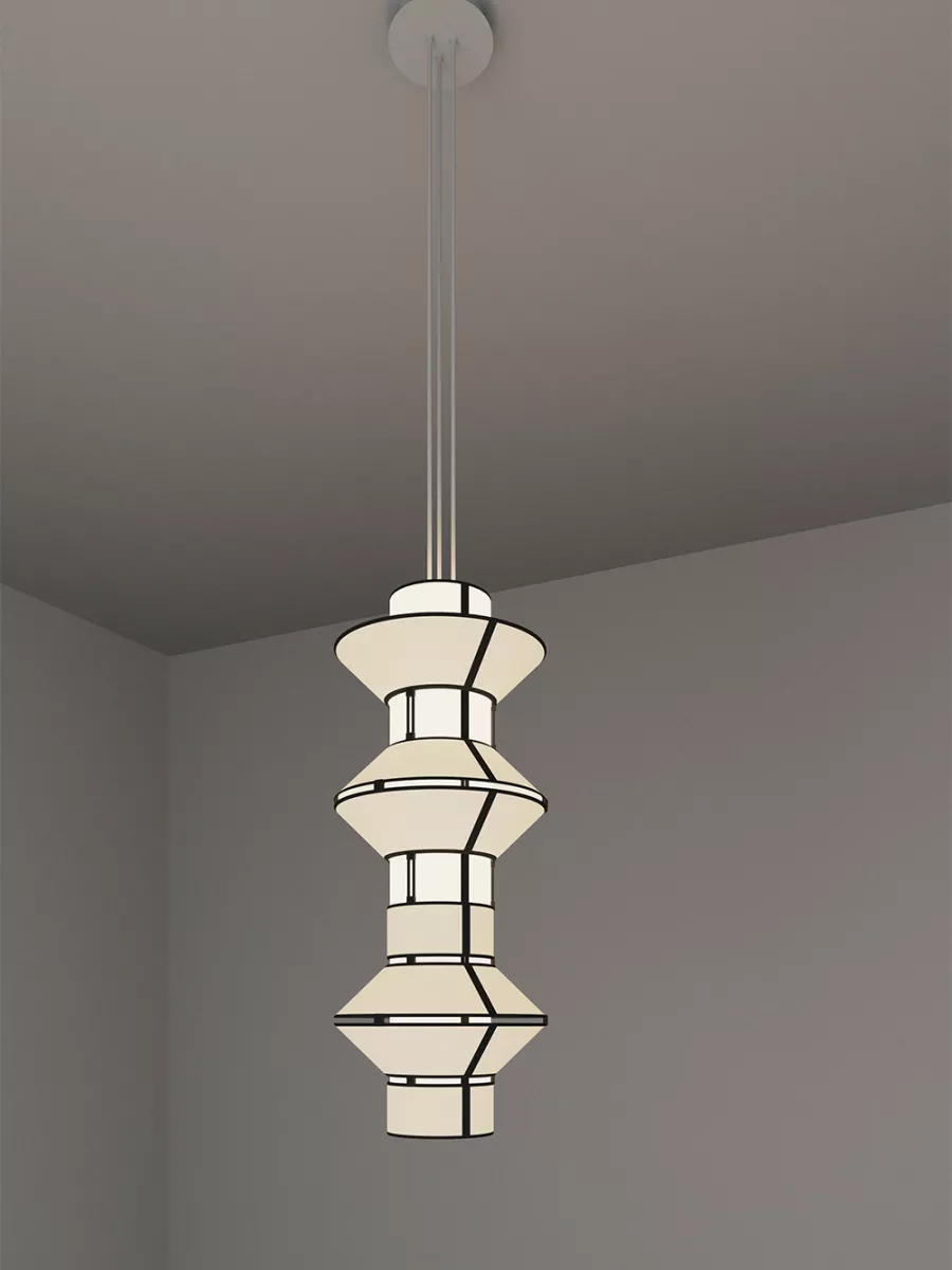 Pendant light Moyen Tower - White with Black borders - Designheure