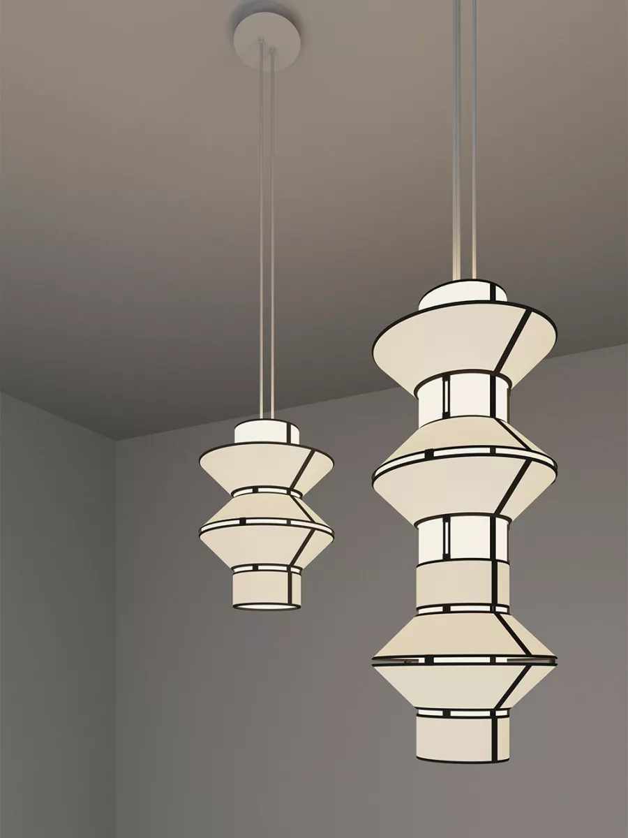 Pendant light Moyen Tower - White with Black borders - Designheure