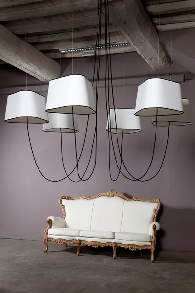 Lustre 6 Grand Nuage - Blanc Diffusant bordure noire - Designheure