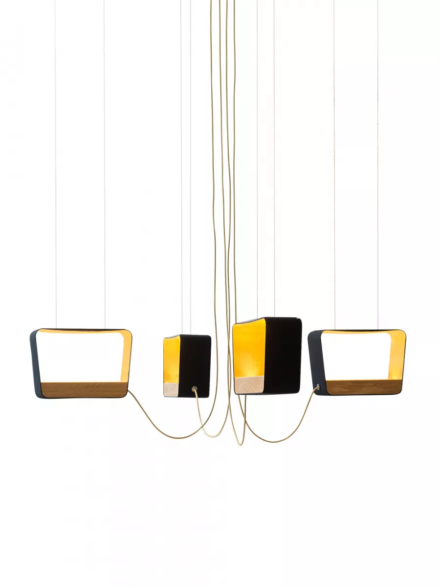 Lustre 4 Moyen Rectangle Eau de lumière - Chêne - Designheure