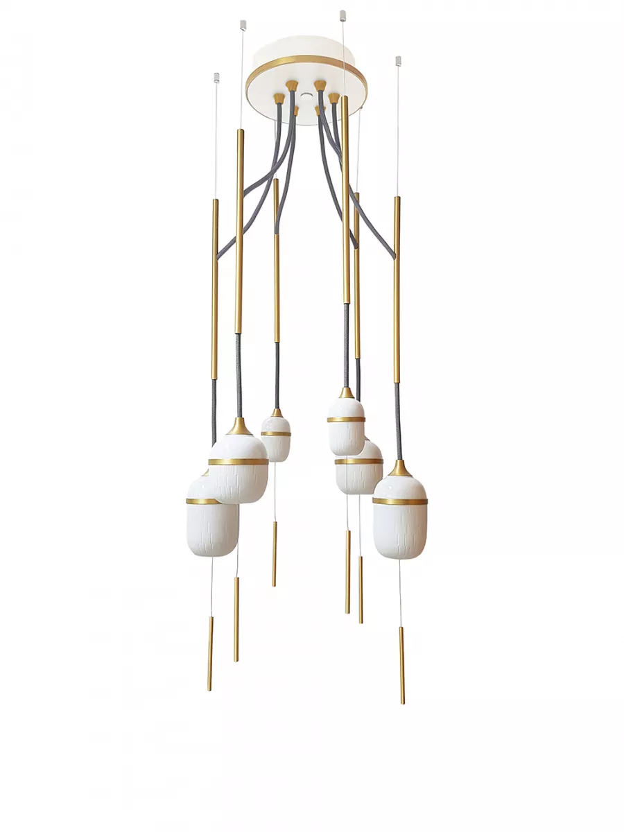 Chandelier 6 Fleur de Kaolin - dark grey cords - Designheure