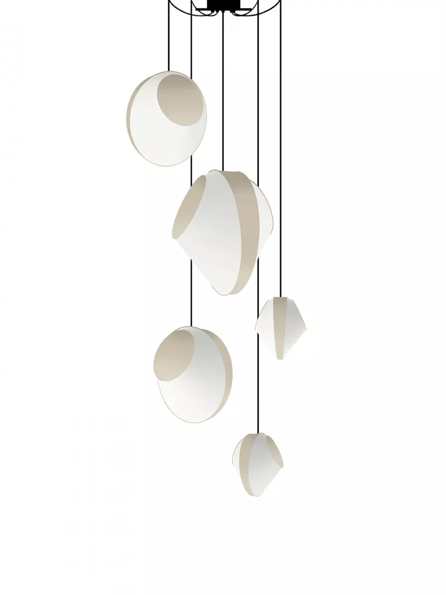 Chandelier 5 Mixed Reef - White and Beige satin - Designheure