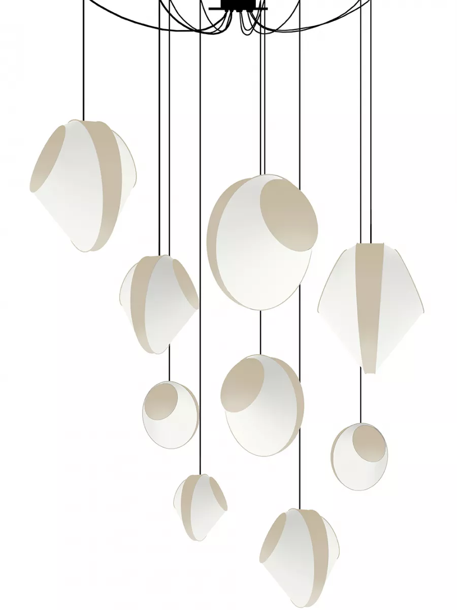 Chandelier 9 Mixed Reef - White and Beige satin - Designheure