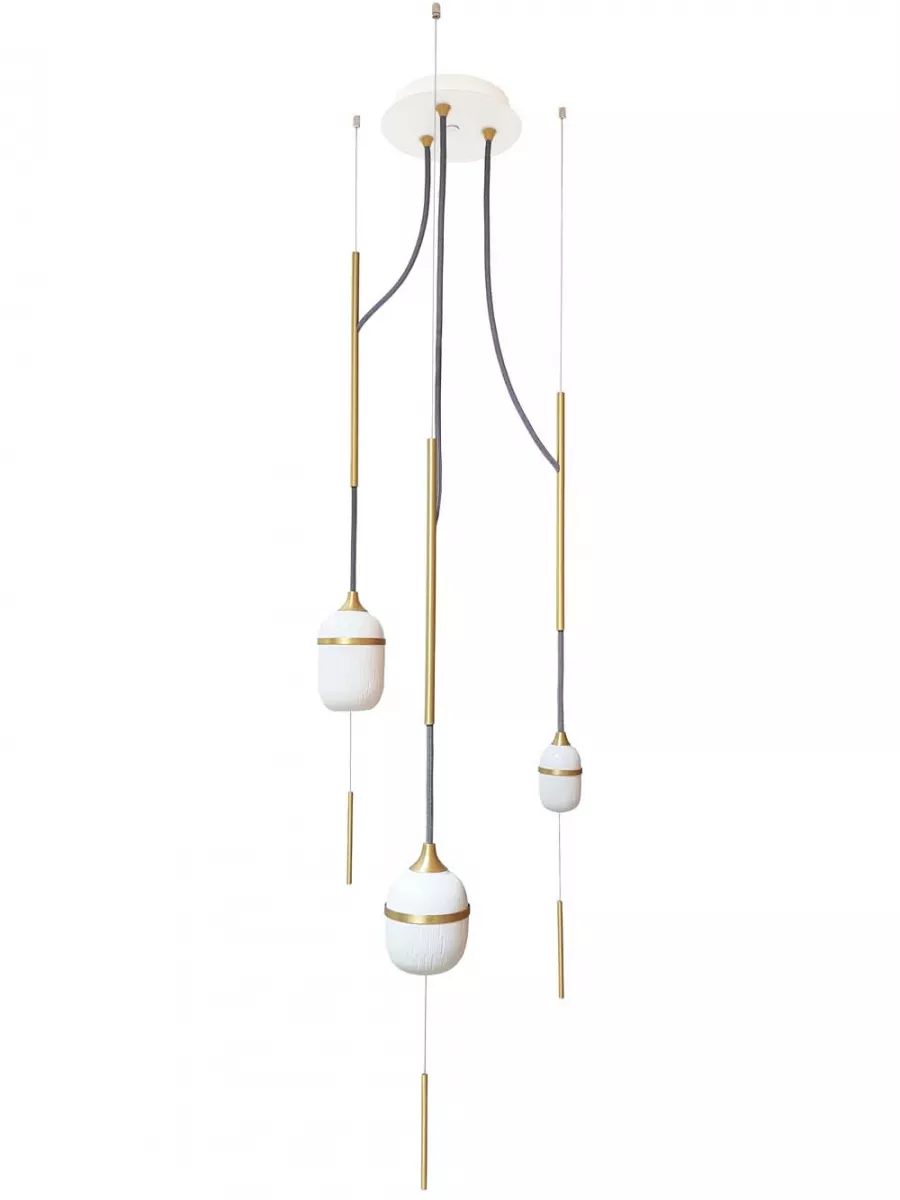 Pendant light trio Fleur de Kaolin 120 cm - Dark grey cords - Designheure