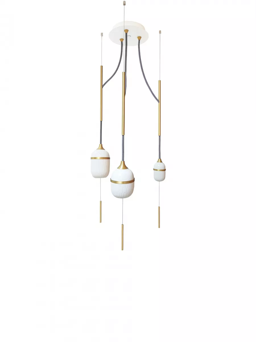Pendant light trio Fleur de Kaolin 80 cm - Dark grey cords - Designheure