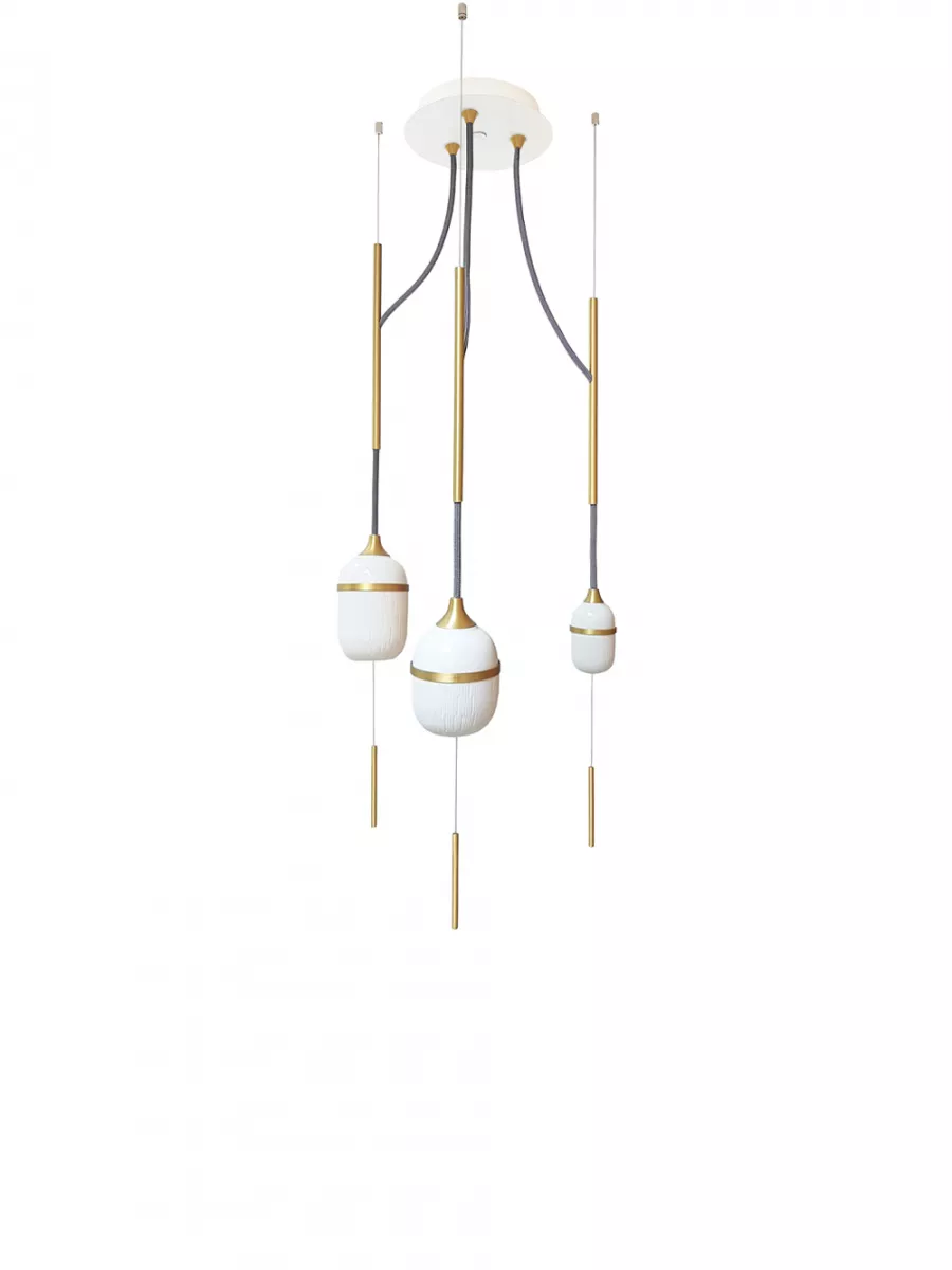 Suspension trio Fleur de Kaolin 80 cm - Fils gris sombre - Designheure