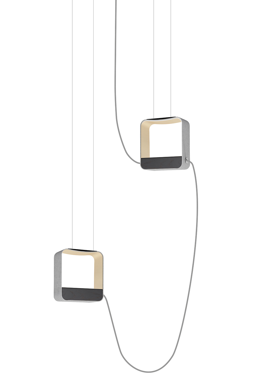 bd compani nude models 2 Pendant light LED 2 modules square Grey fabric & Nude Oak wood insert